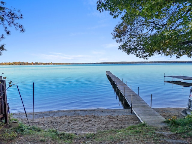 view of dock with a water view