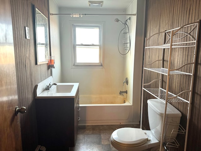 full bathroom with vanity, toilet, and shower / washtub combination