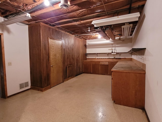 basement with wood walls