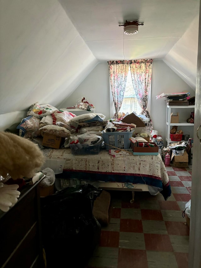 bedroom with vaulted ceiling