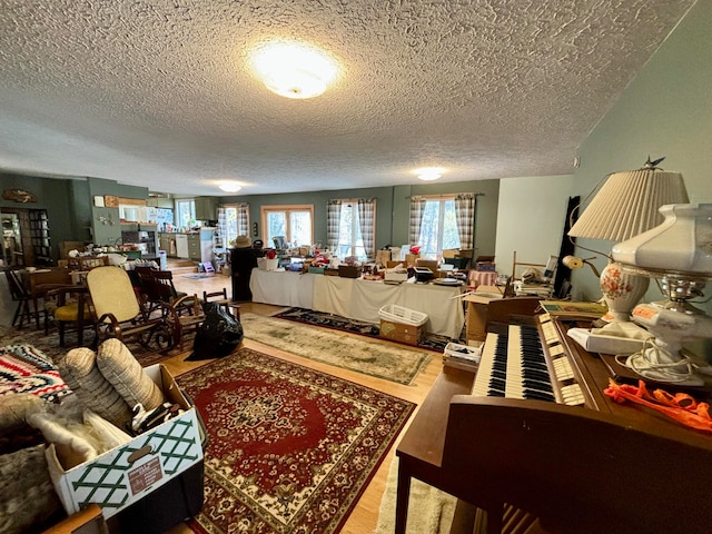 misc room featuring hardwood / wood-style floors and a textured ceiling