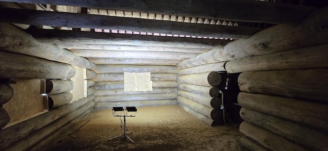 interior space featuring log walls