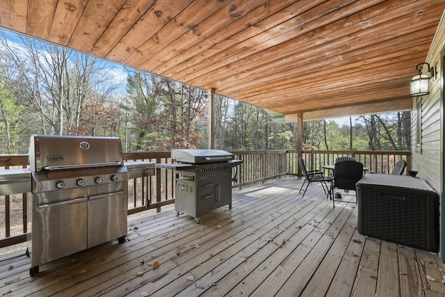 wooden terrace featuring area for grilling