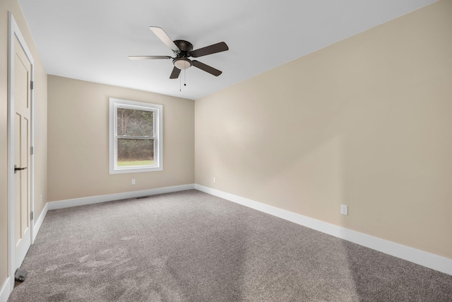 spare room with carpet and ceiling fan