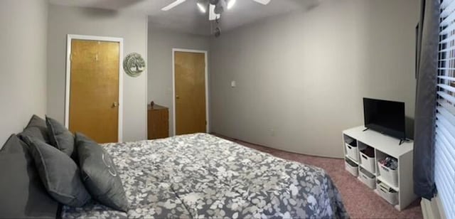 bedroom featuring carpet and ceiling fan