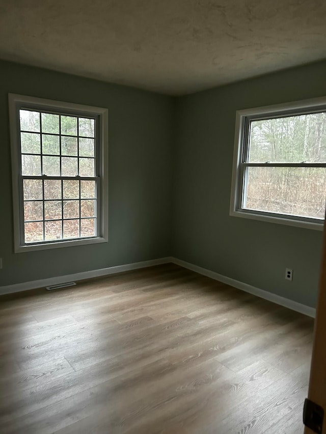 empty room with plenty of natural light and light hardwood / wood-style floors