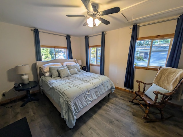 bedroom featuring ceiling fan and wood-type flooring