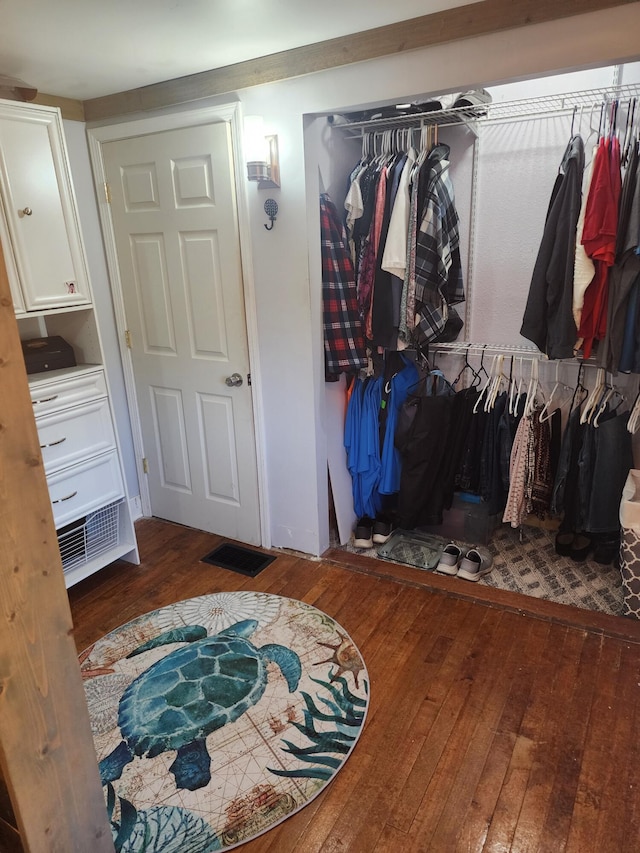 interior space with a closet and dark wood-type flooring