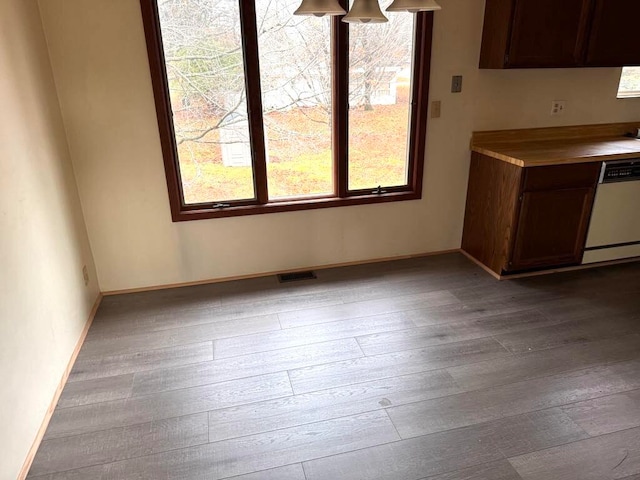 unfurnished dining area featuring light hardwood / wood-style flooring