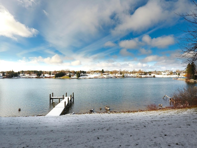 view of dock with a water view