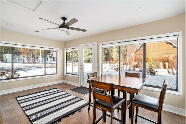 dining space featuring ceiling fan