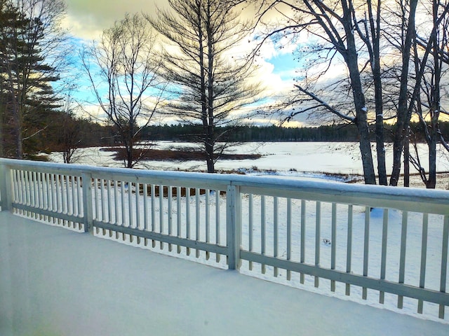 view of snow covered patio