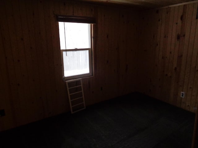 spare room with wood walls