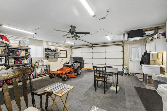 garage with ceiling fan