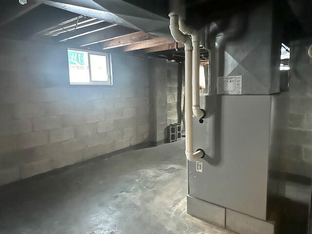 basement with heating unit