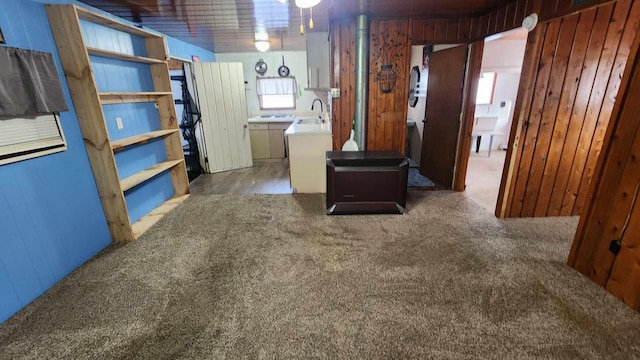 interior space with wooden walls and sink