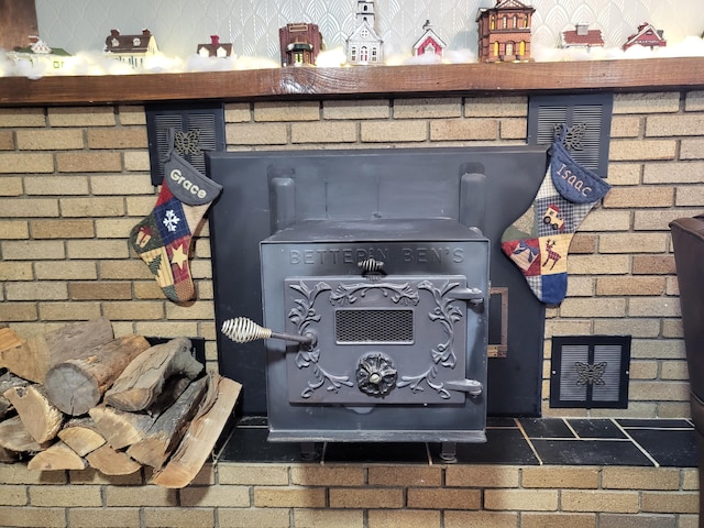 room details with a wood stove