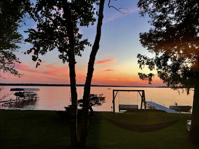 dock area with a water view