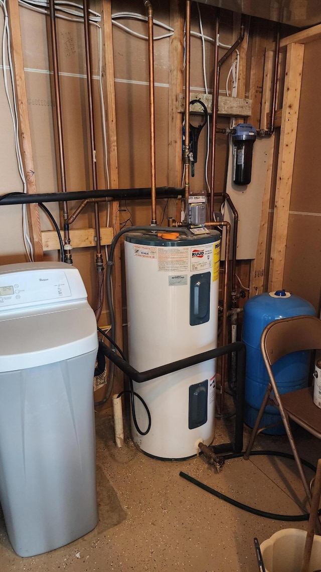 utility room featuring water heater