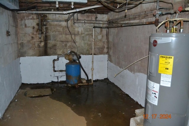 basement featuring water heater