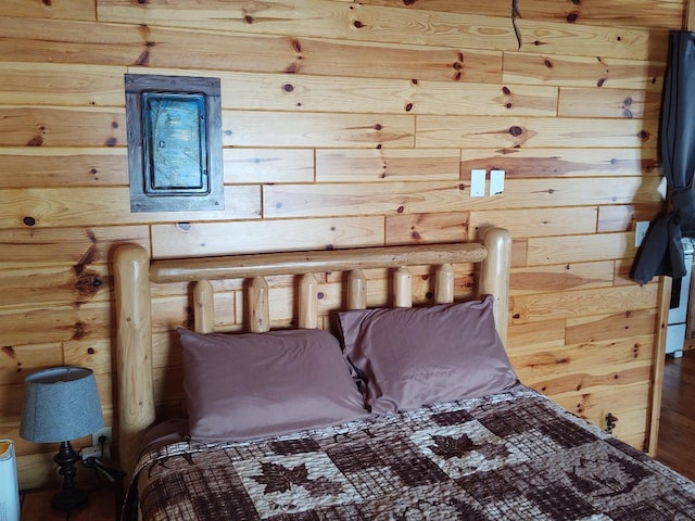 bedroom with log walls