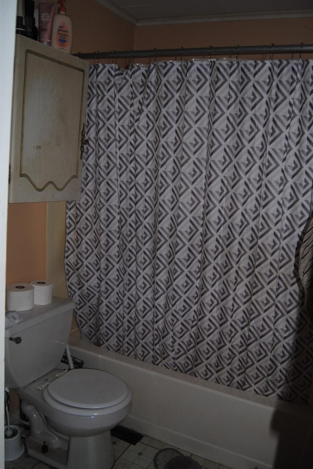 bathroom featuring toilet and ornamental molding