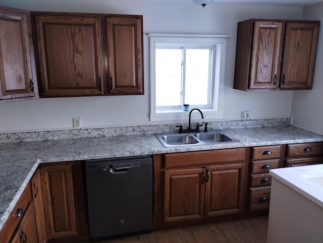 kitchen featuring dishwasher, dark hardwood / wood-style floors, and sink