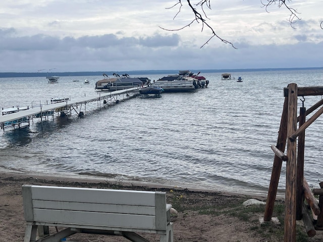 view of dock with a water view