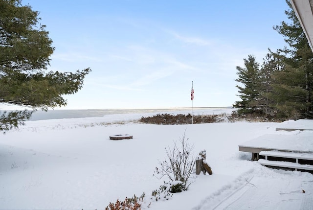 view of yard layered in snow