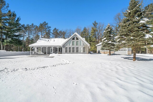 view of snow covered property