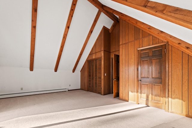 unfinished attic with a baseboard radiator