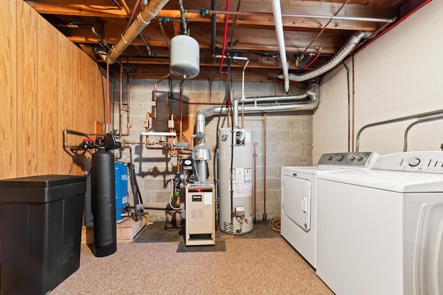 utilities with gas water heater and washing machine and clothes dryer