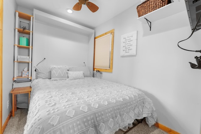 bedroom with carpet floors and ceiling fan