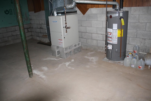 utility room with heating unit and water heater