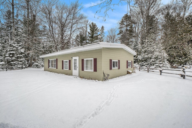 view of snow covered exterior