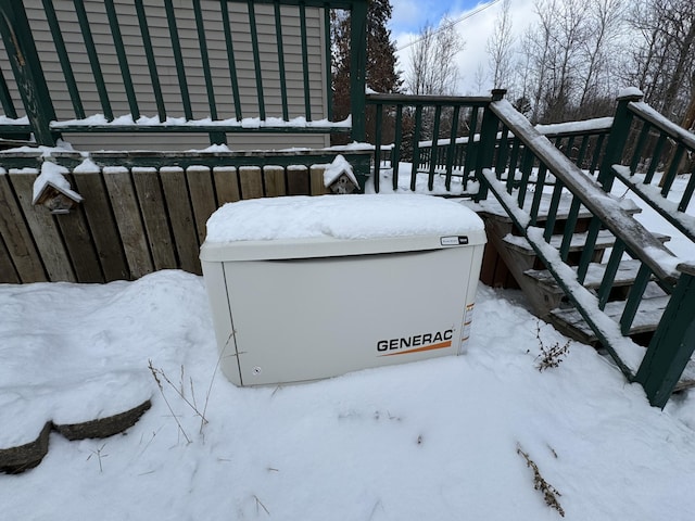 view of snow covered deck