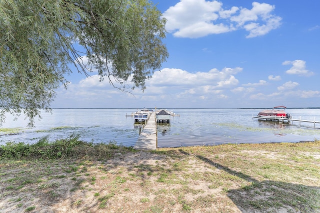 view of dock with a water view