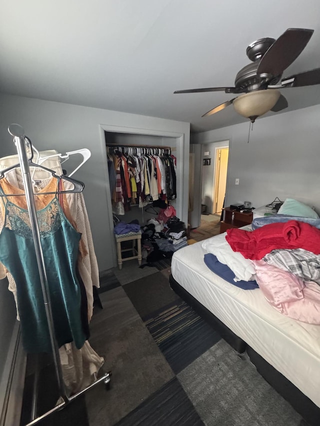 bedroom with a closet and ceiling fan