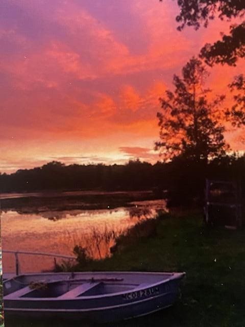 yard at dusk with a water view