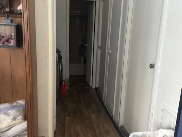 corridor with dark hardwood / wood-style flooring