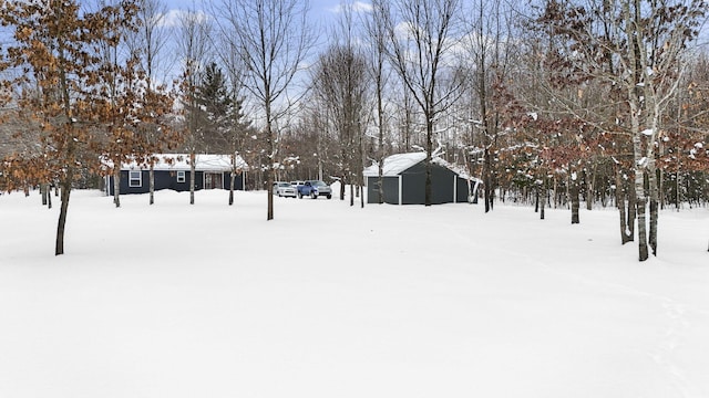 view of yard layered in snow