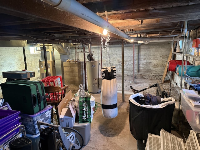 basement featuring water heater