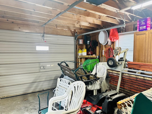 garage featuring wooden walls