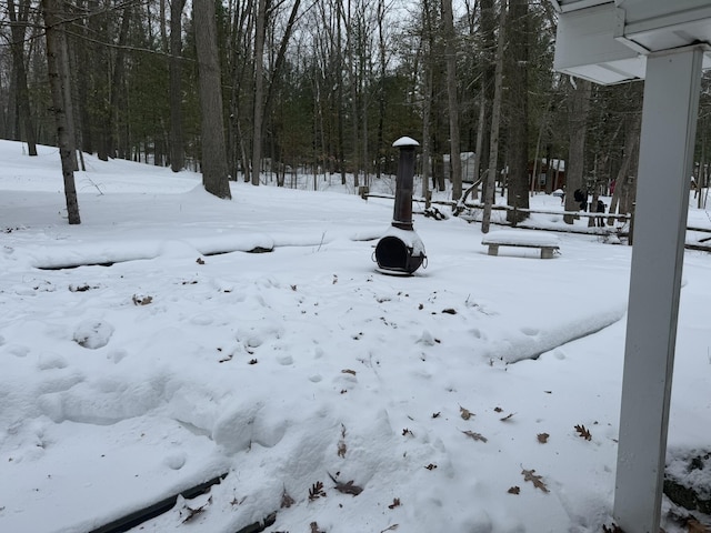 view of yard covered in snow