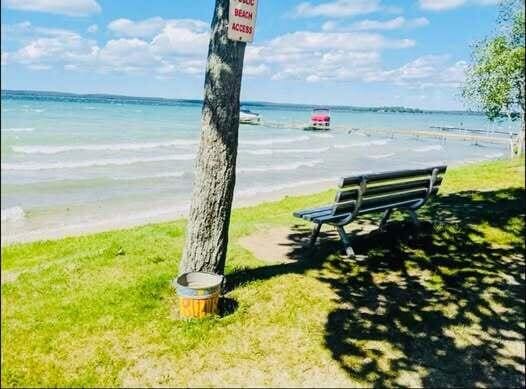 view of water feature with a beach view