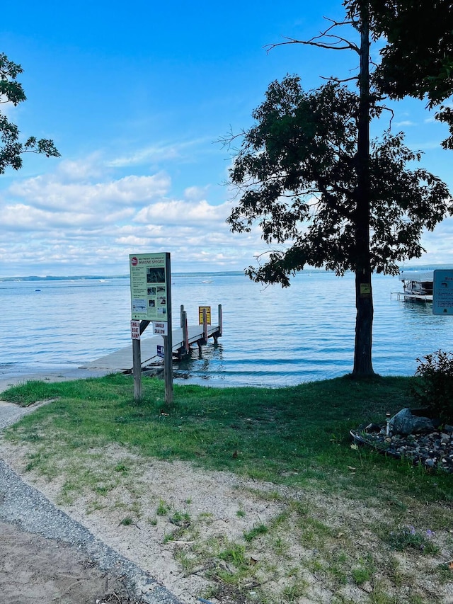 view of dock with a water view