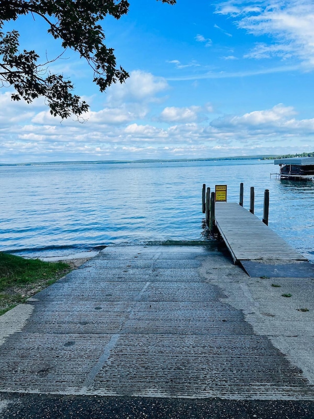 dock area with a water view