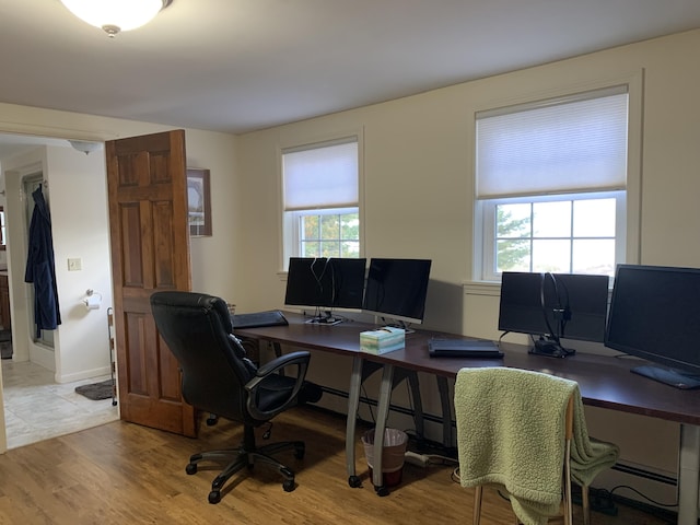 office space with light wood-type flooring