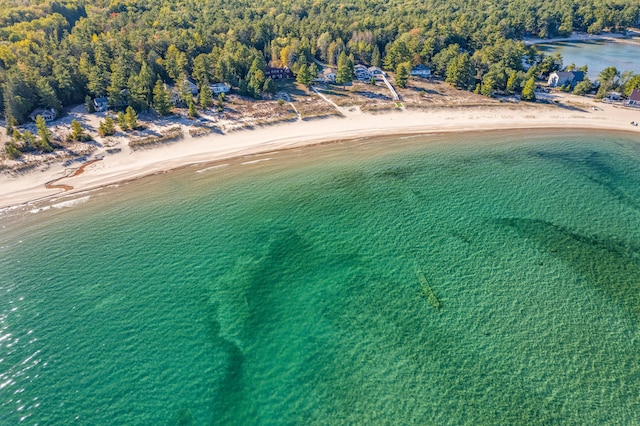 aerial view with a view of the beach and a water view