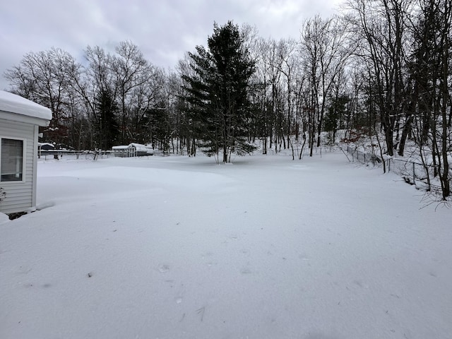 view of yard covered in snow